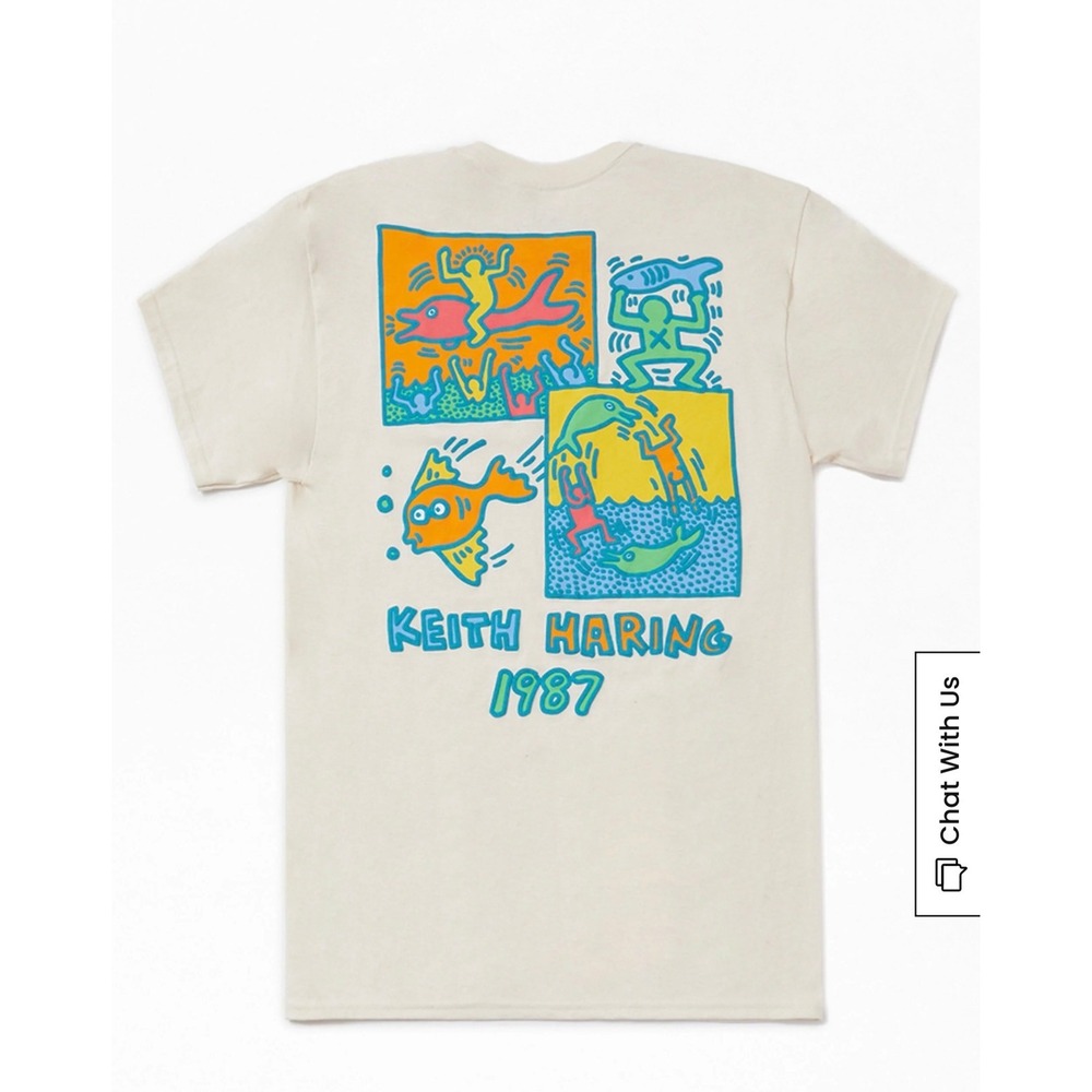 Pac Sun Keith Haring 1987 Graphic T-Shirt Off-White Pop Art Short Sleeve Tee L